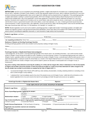Arlington Public Schools Student Registration Form