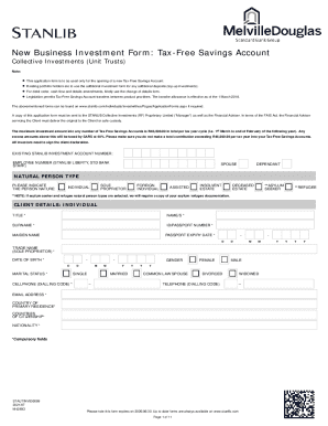 New Business Investment Form: Tax-Free Savings Account