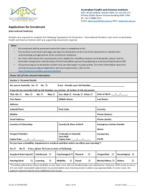 Application for Enrolment – International Students