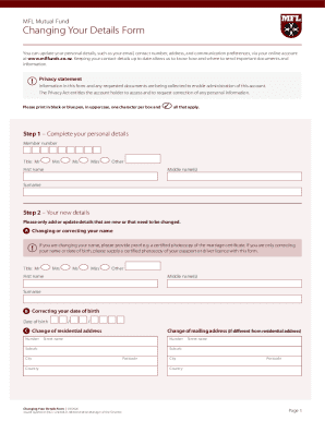 MFL Mutual Fund Changing Your Details Form