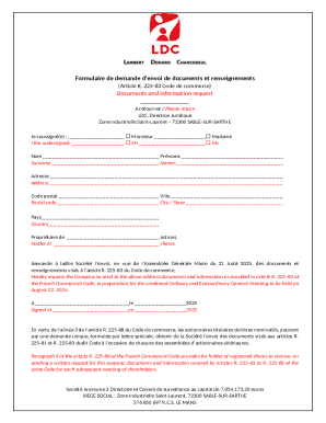 Formulaire de demande d’envoi de documents et renseignements