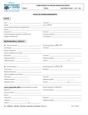 French Student Information Form