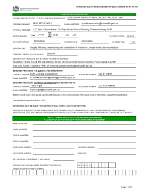 Standard Quotation Document for Quotations Up to R1 000 000