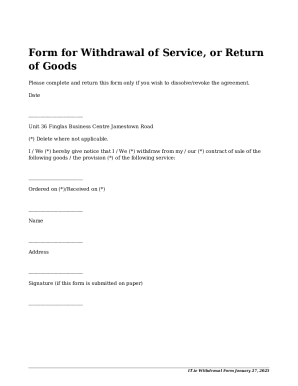Service Withdrawal or Goods Return Form