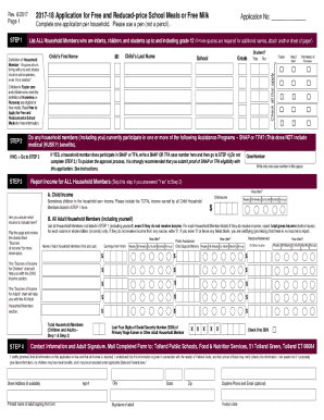 2017-18 Application for Free and Reduced-price School Meals or Free Milk
