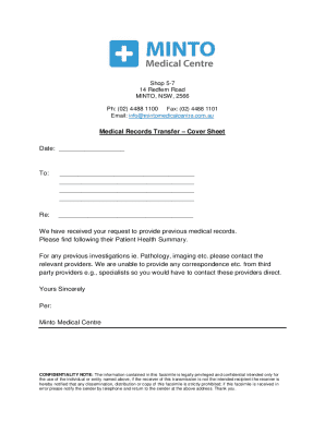 Medical Records Transfer Cover Sheet