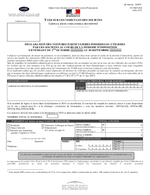 French Corporate Vehicle Tax Declaration Form 2855-SD