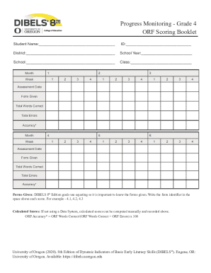 DIBELS 8th Edition ORF Scoring Booklet