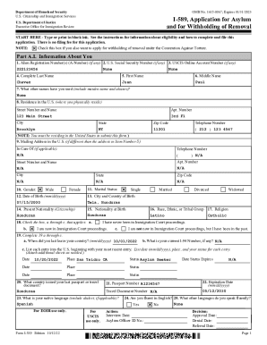 USCIS I-589 Asylum Application