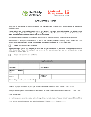 Self Help Africa and United Purpose Application Form