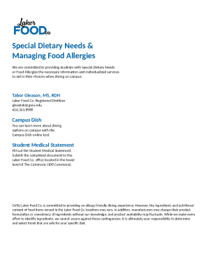 Student Medical Statement for Dietary Accommodations
