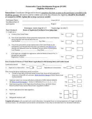Farmworker Career Development Program Eligibility Worksheet