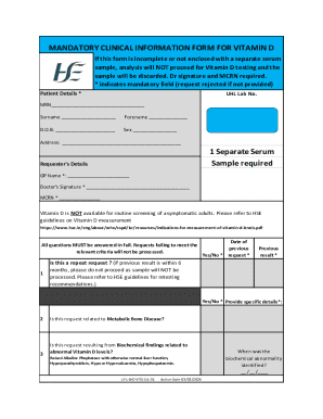Mandatory Clinical Information Form for Vitamin D