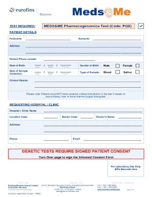 MEDS&ME Pharmacogenomics Test Consent Form