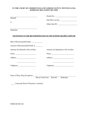 Exceptions to Support Hearing Recommendation