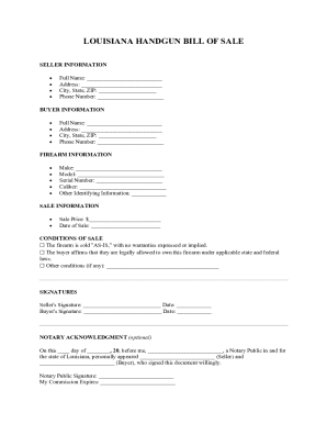 Louisiana Handgun Bill of Sale