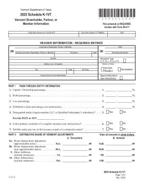 2025 Schedule K 1 V T, Vermont Shareholder, Partner, or Member Information