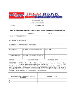 Safe Deposit Vault Application Form