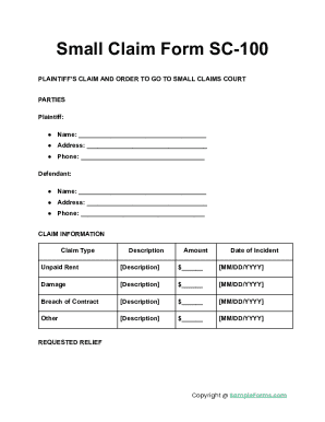 Small Claim Form SC-100