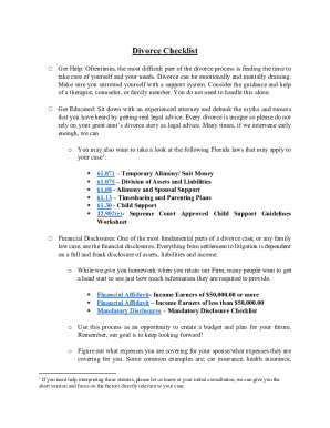Florida Divorce Checklist and Mandatory Disclosure Production