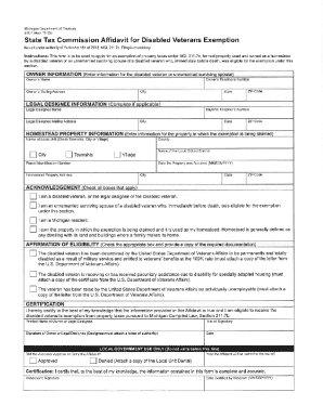 Michigan Disabled Veterans Exemption Affidavit