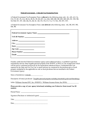 Federal Government Tax Exemption Form