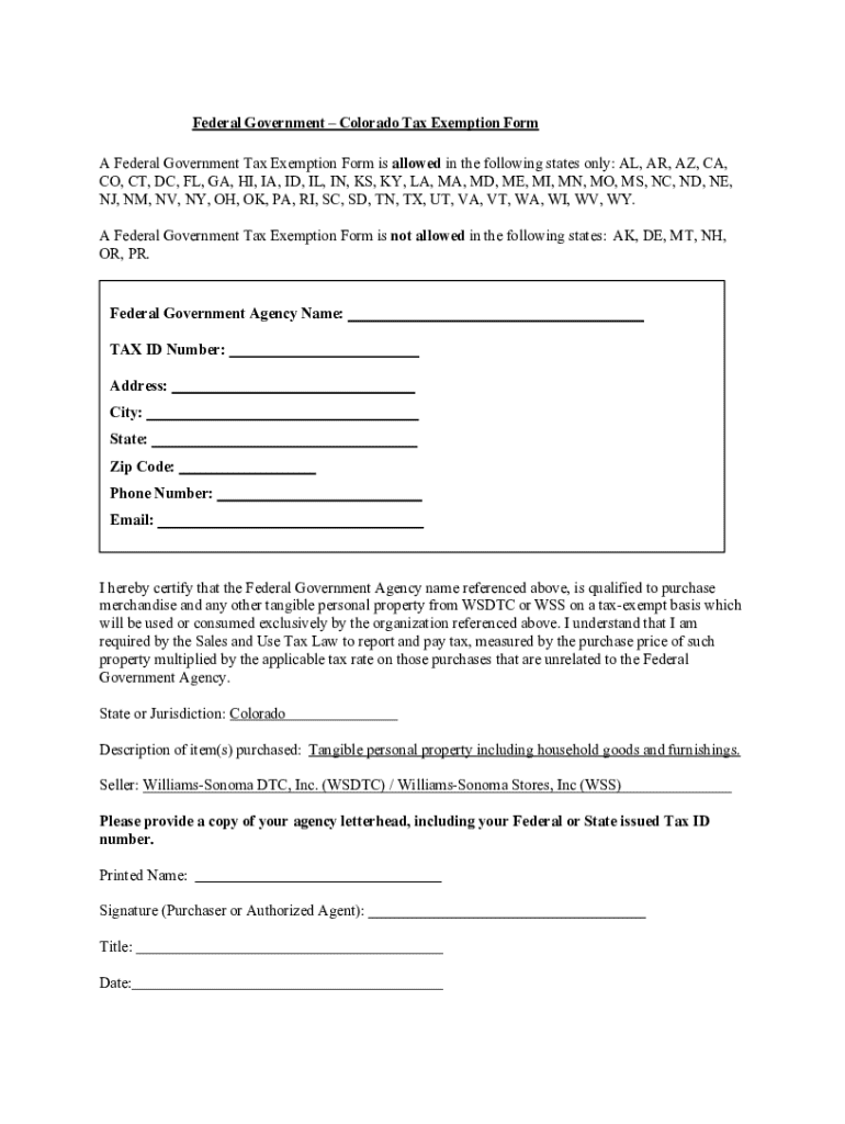 Federal Government Tax Exemption Form - Blank Fillable Template | Fill ...