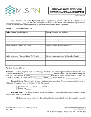 Standard Form Residential Purchase and Sale Agreement