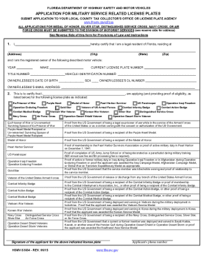 Florida Military Service License Plate Application