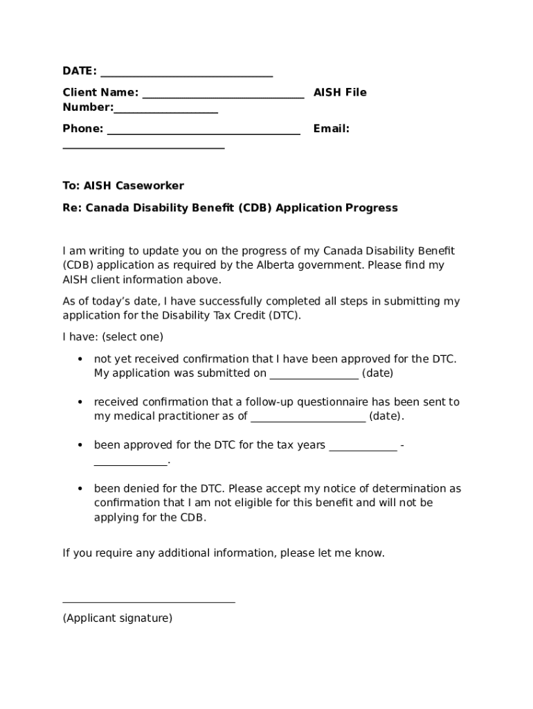 Canada Disability Benefit Application Progress Update - Blank Fillable ...