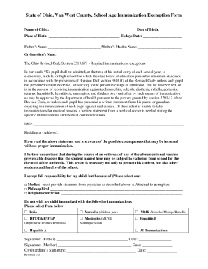 Ohio School Age Immunization Exemption Form