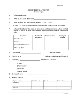 Biographical Affidavit Form