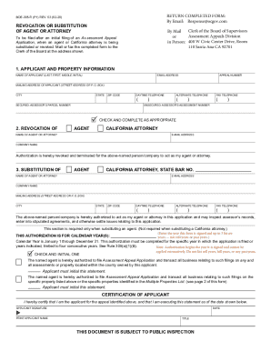 California Assessment Appeal Agent Revocation or Substitution Form