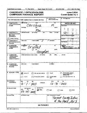 Texas Campaign Finance Report Cover Sheet