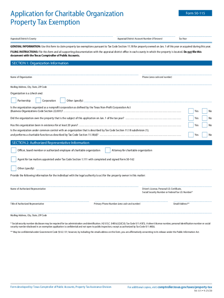 Application for Charitable Organization Property Tax Exemption Preview on Page 1