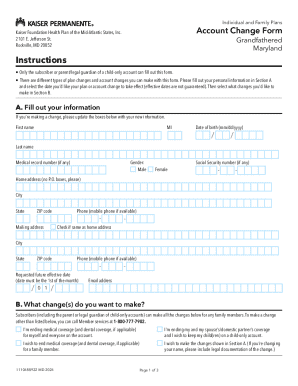 Kaiser Health Plan Account Change Form