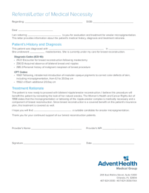 Letter of Medical Necessity for Areolar Micropigmentation