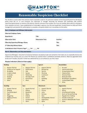 Reasonable Suspicion Checklist