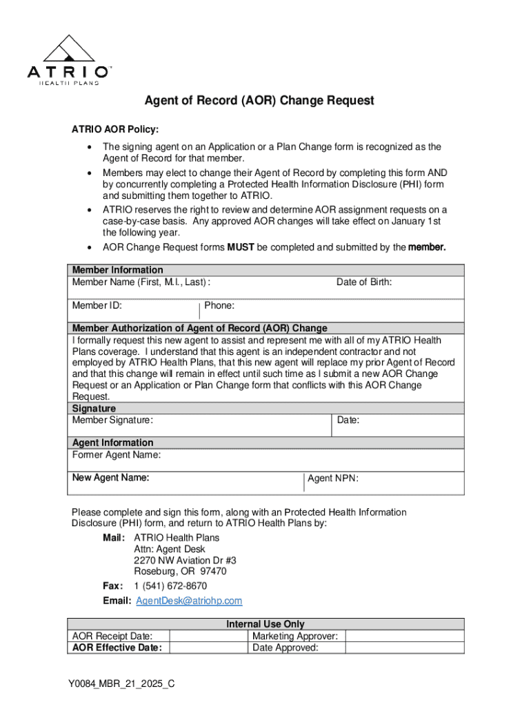ATRIO Agent of Record Change Request Form - Blank Fillable Template ...
