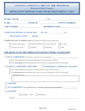 Georgia Mediation Report for Court-Referred Cases