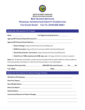 North Carolina Identity Correction Fax Cover Sheet