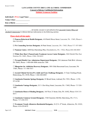 Lancaster County Drug and Alcohol Commission Consent Form