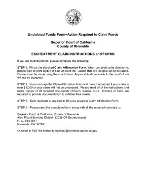 California Unclaimed Funds Claim Affirmation Form