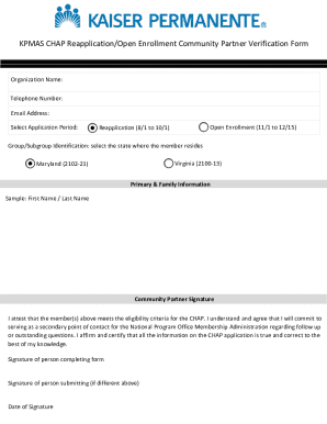 KPMAS CHAP Reapplication/Open Enrollment Community Partner Verification Form
