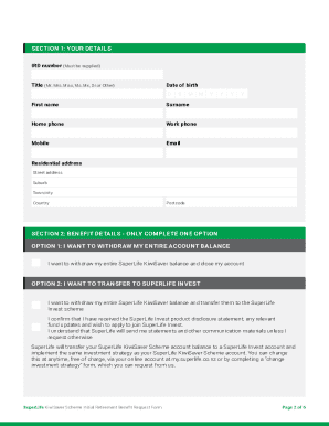 SuperLife KiwiSaver Scheme Initial Retirement Benefit Request Form