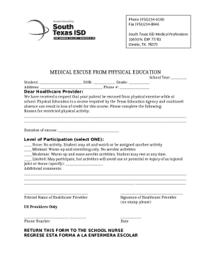 Texas Medical Excuse from Physical Education