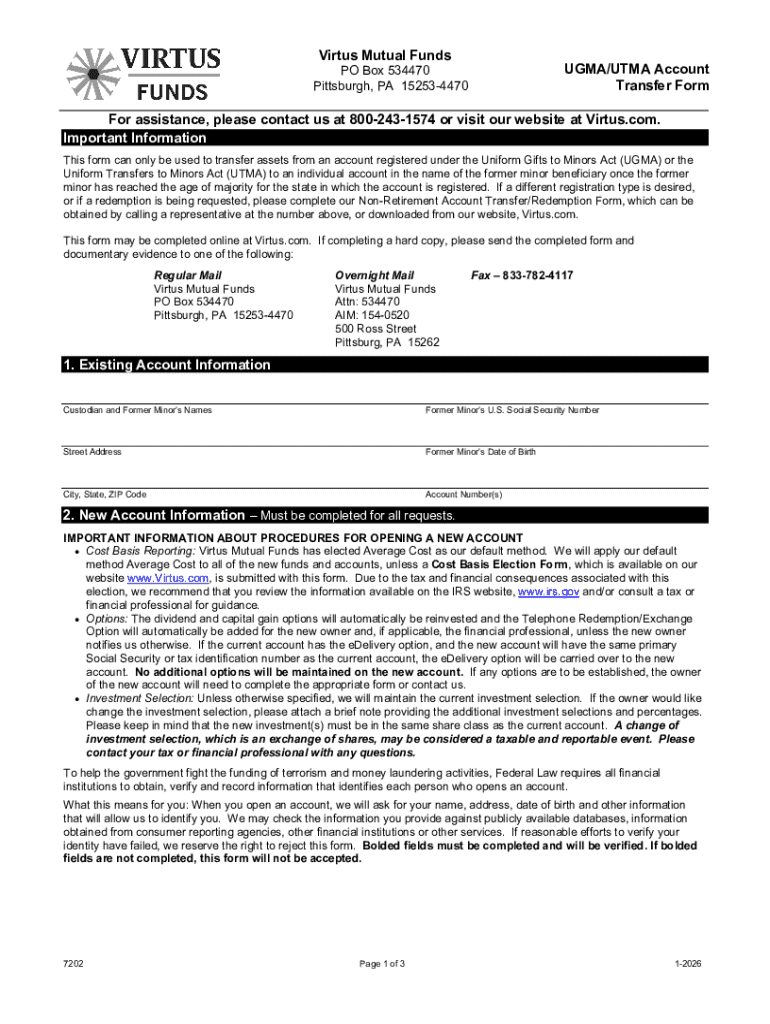 Utma Form Virtus UGMA/UTMA Account Transfer Form - Blank Fillable Template | Fill ...