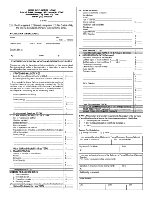 Funeral Home Merchandise Statement