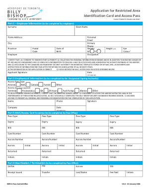 Application for Restricted Area Identification Card and Access Pass