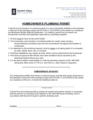 Homeowner's Plumbing Permit